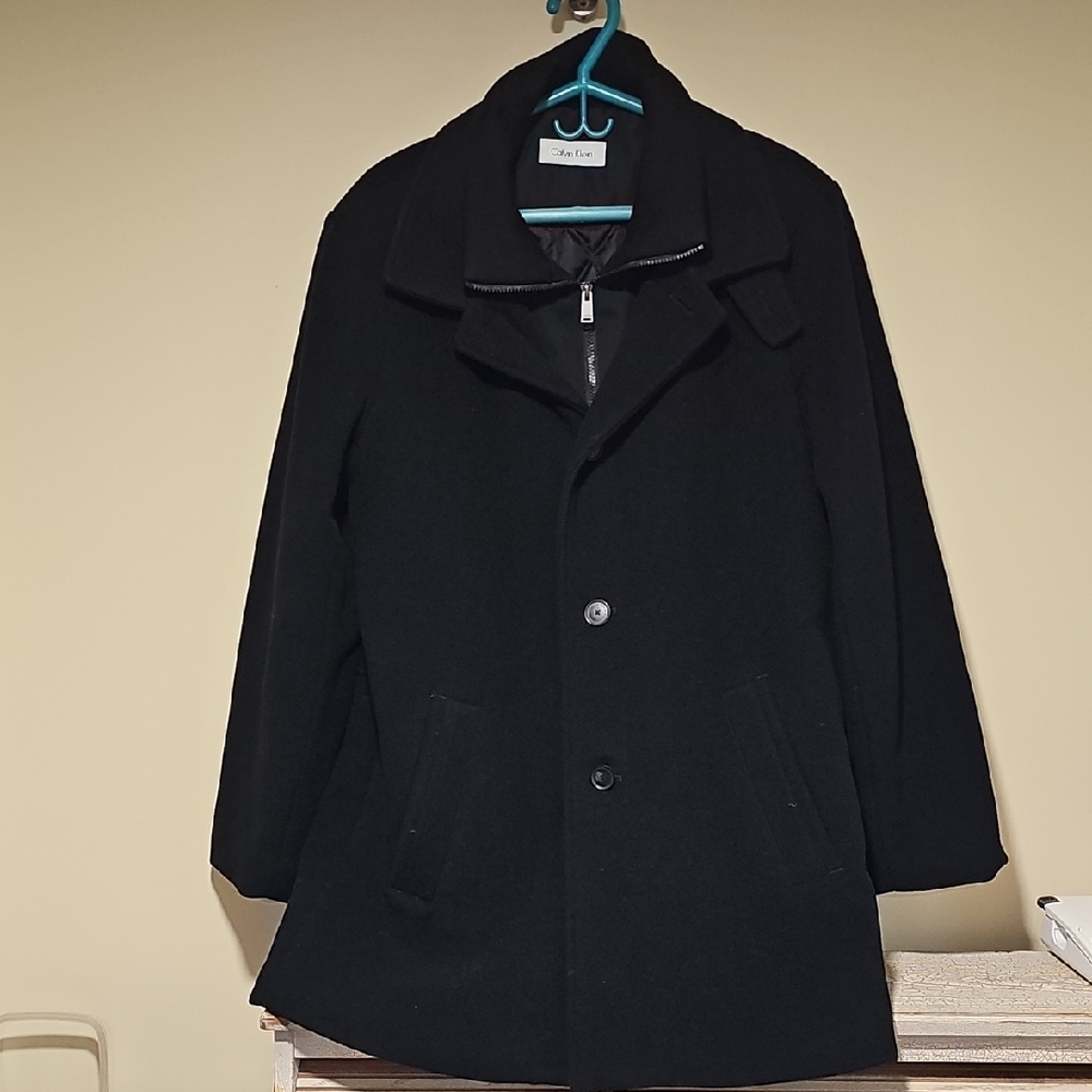 Calvin Klein Men's Coleman Top Coat. 40L. Zip And Button Closure. Wool Blend.